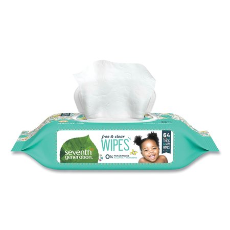 Seventh Generation Towels & Wipes, White, Fiber Cloth, 64 Wipes, Unscented 34208